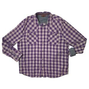 7 For All Mankind Shirt Mens 2XL Doeskin Purple Cotton Checkered Plaid Flip Cuff